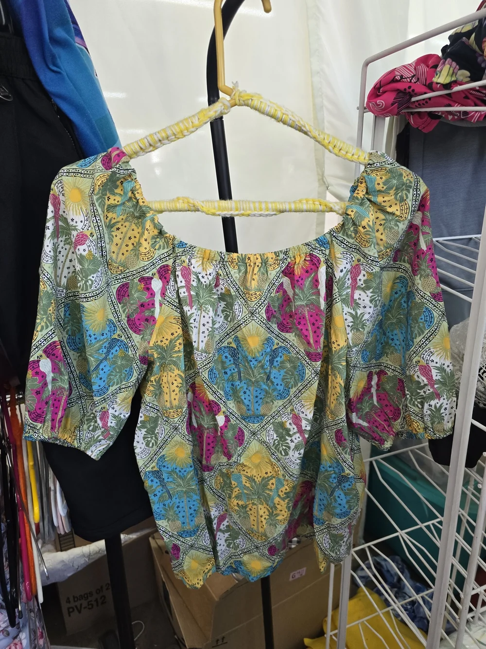 LOFT Multicolor Floral Puff-Sleeve Women’s Top - Green/Blue/Pink/Yellow